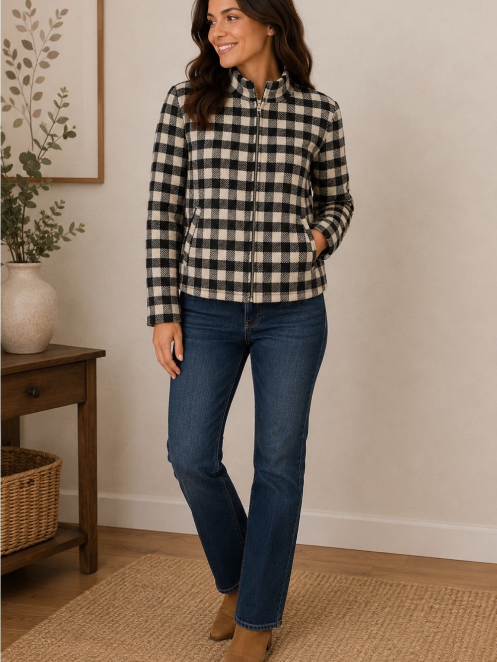 Doncaster Black & Cream Checked Zip-Up Jacket